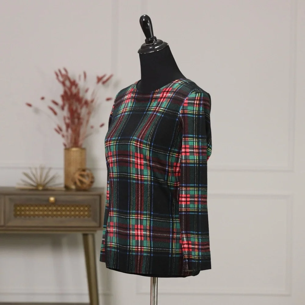 J. Crew Plaid Long Sleeve Top - Black, Red, Green - Picture 2 of 8